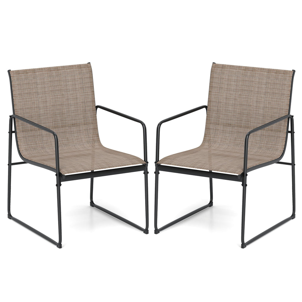 Outdoor Dining Chairs Set of 2 Patio Furniture Chair with Breathable Seat and Backrest-Brown