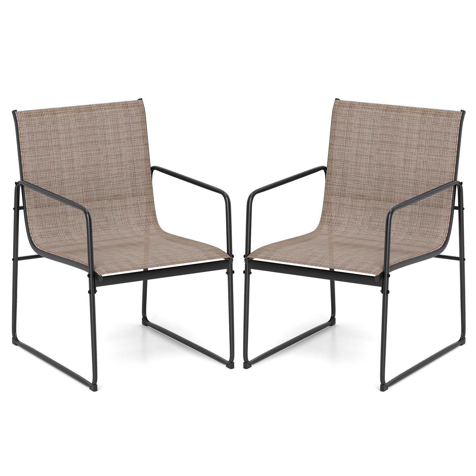 Outdoor Dining Chairs Set of 2 Patio Furniture Chair with Breathable Seat and Backrest-Brown