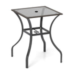 28.5 Inch Outdoor Patio Square Glass Top Table with Rattan Edging