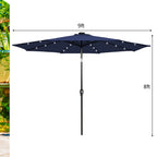 9 Feet Solar LED Lighted Patio Market Umbrella Tilt Adjustment Crank Lift