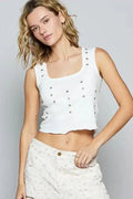 POL Eyelet Stud Detail Scoop Neck Cropped Tank