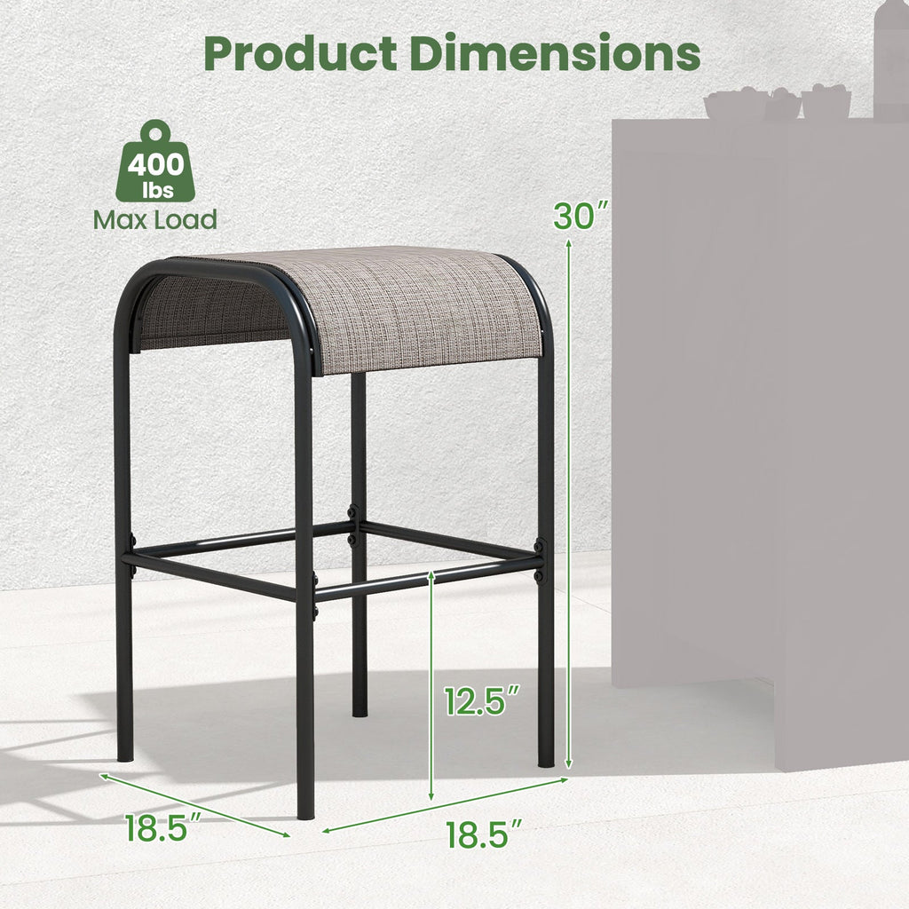 Set of 2/4 Patio Metal Bar Stools with Curved Fabric Seat