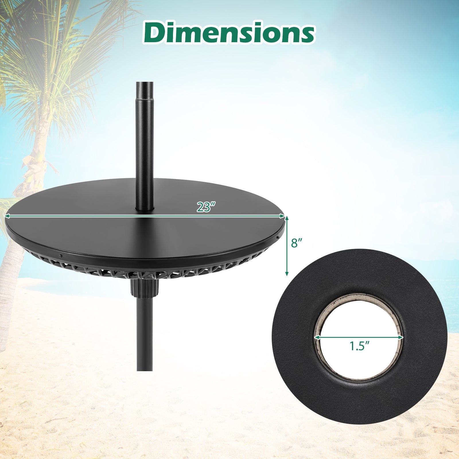 Patio Umbrella Table Tray Adjustable with Umbrella Poles-Black