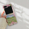 Cute Floral Bracelet Phone Case for Samsung Galaxy Z Flip 3 4 5 6 - Wave Pattern Shockproof Cover with Wrist Strap Accessory