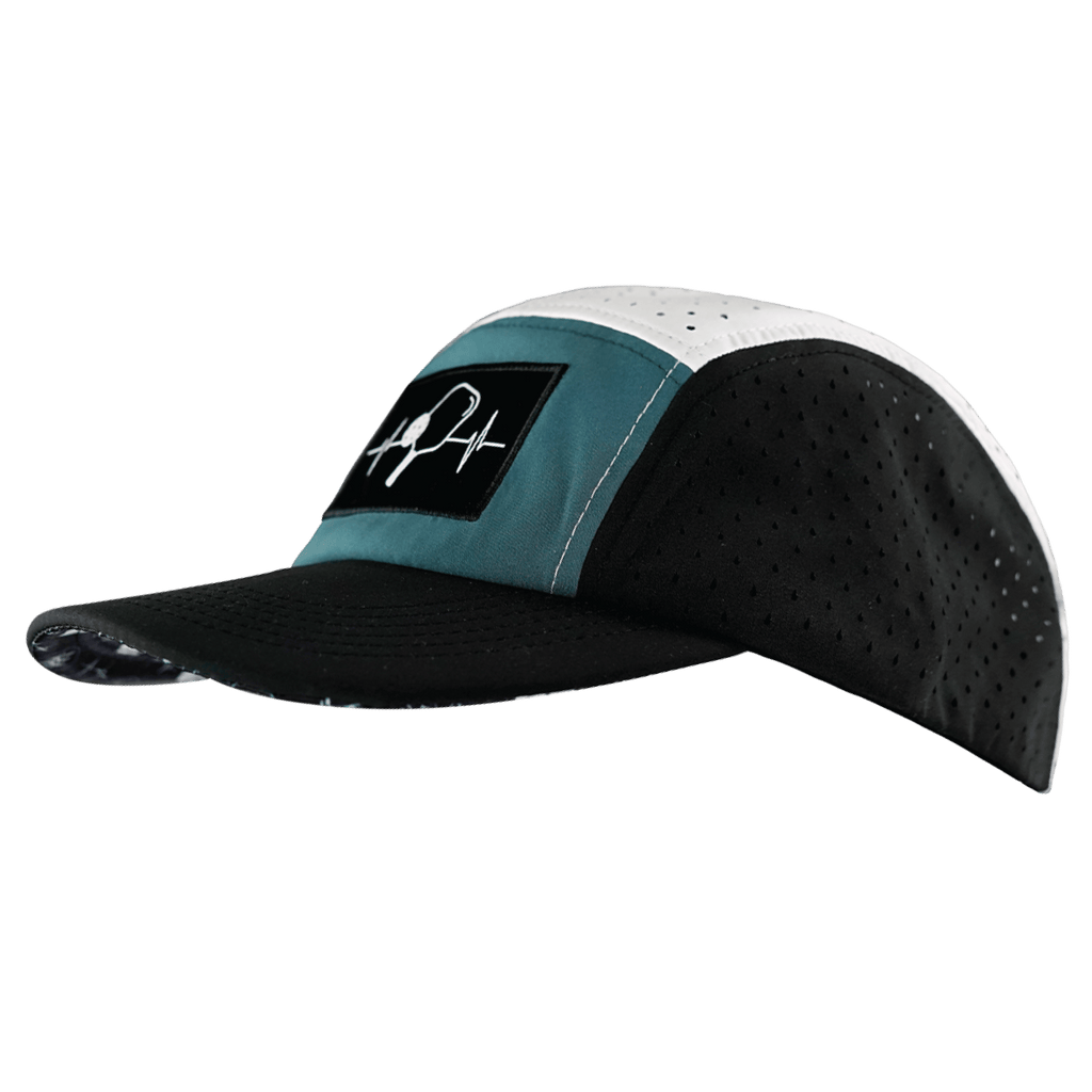 Pickleball Hat - 5 Panel - Black / Slate Green / White - Laser Mesh