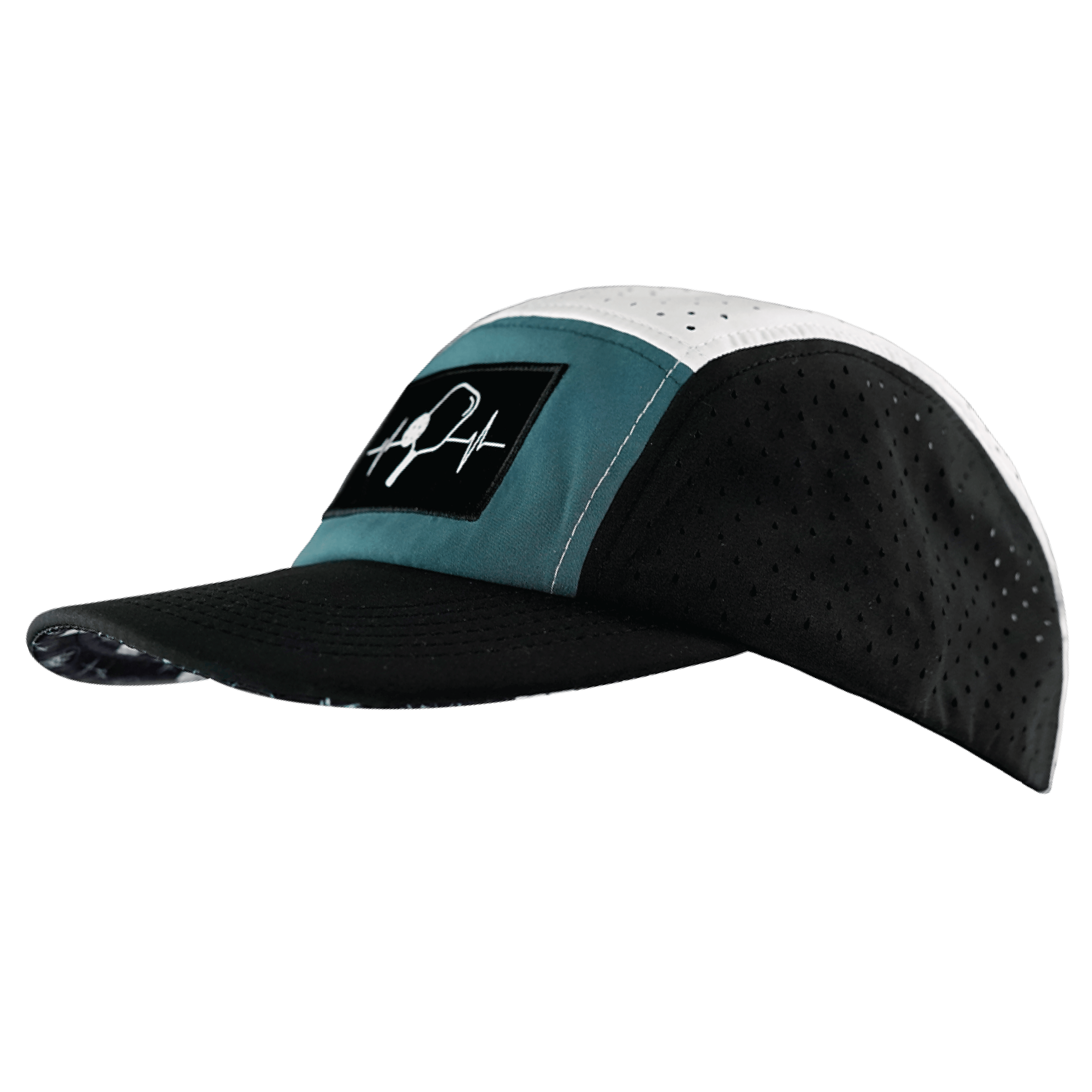 Pickleball Hat - 5 Panel - Black / Slate Green / White - Laser Mesh