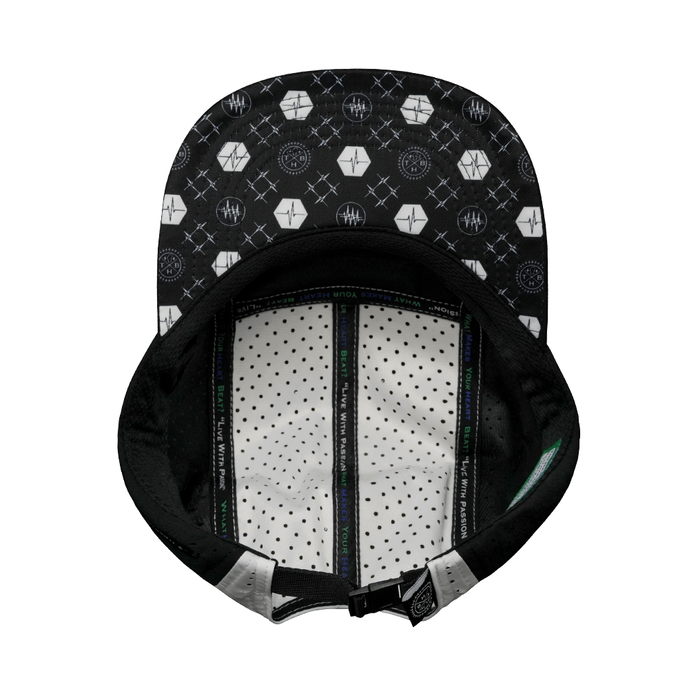 Pickleball Hat - 5 Panel - Black / Slate Green / White - Laser Mesh