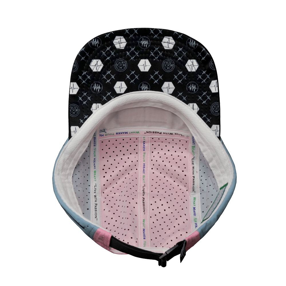 Pickleball Hat - 5 Panel - Black / White / Pink / Light Blue - Laser Mesh