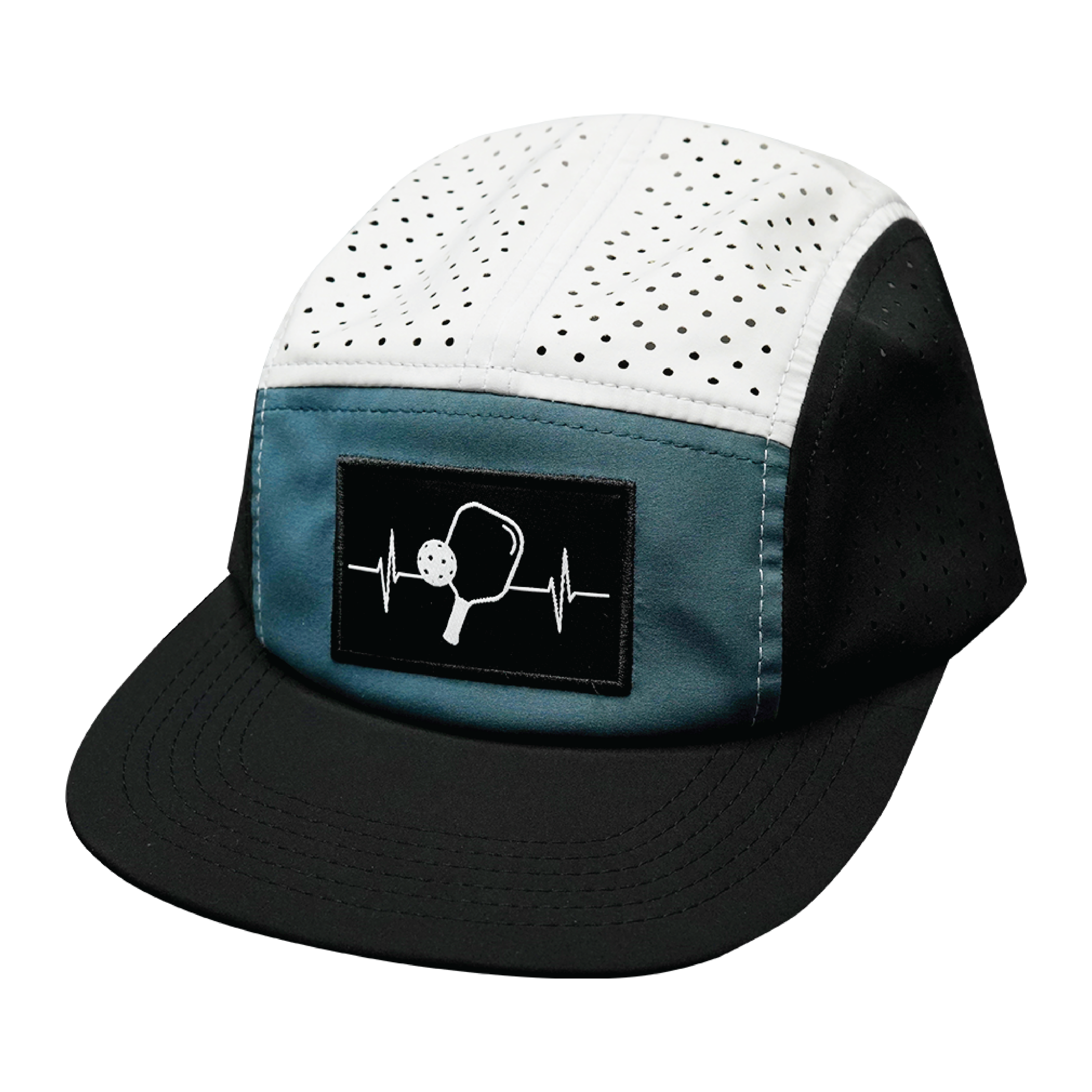 Pickleball Hat - 5 Panel - Black / Slate Green / White - Laser Mesh