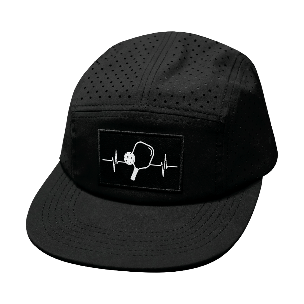 Pickleball Hat - 5 Panel - Black - Laser Mesh