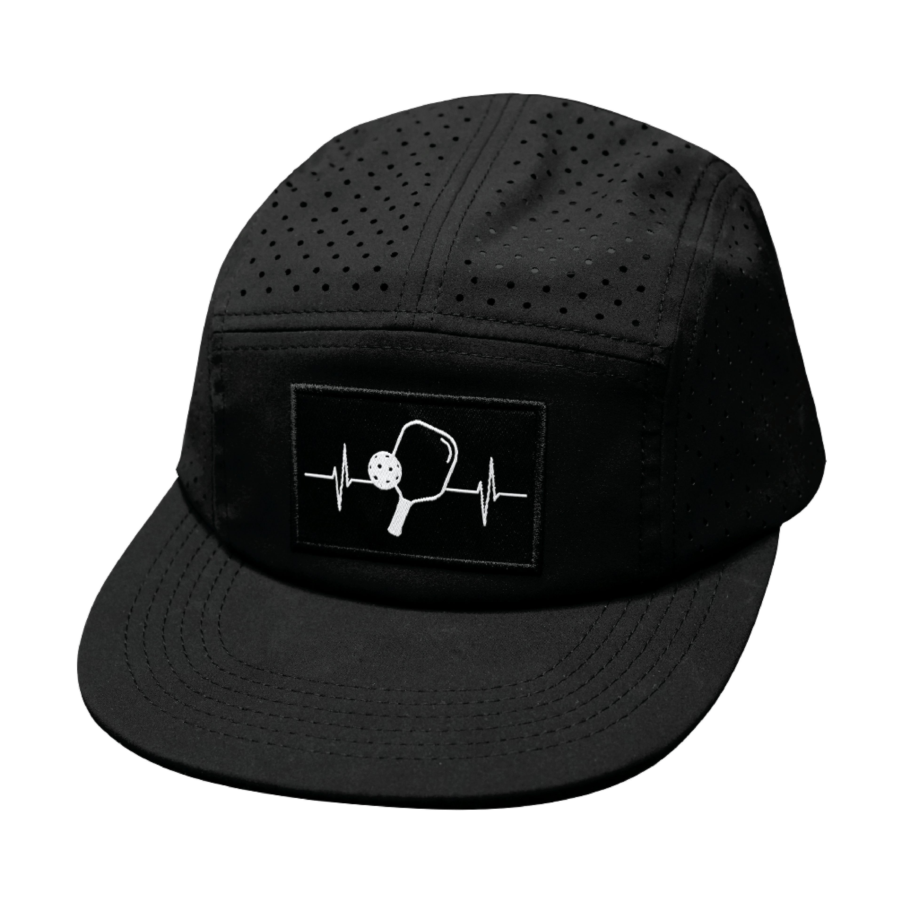 Pickleball Hat - 5 Panel - Black - Laser Mesh