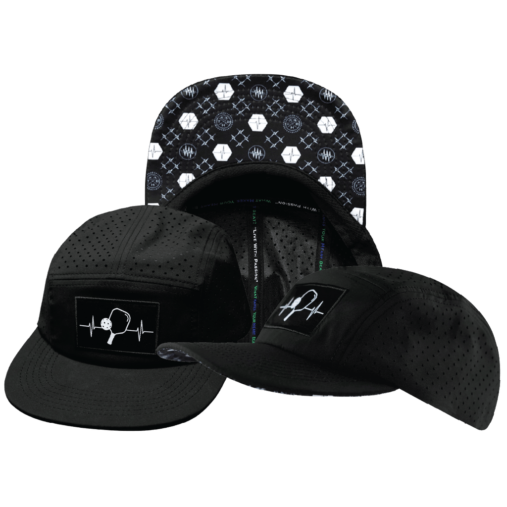 Pickleball Hat - 5 Panel - Black - Laser Mesh