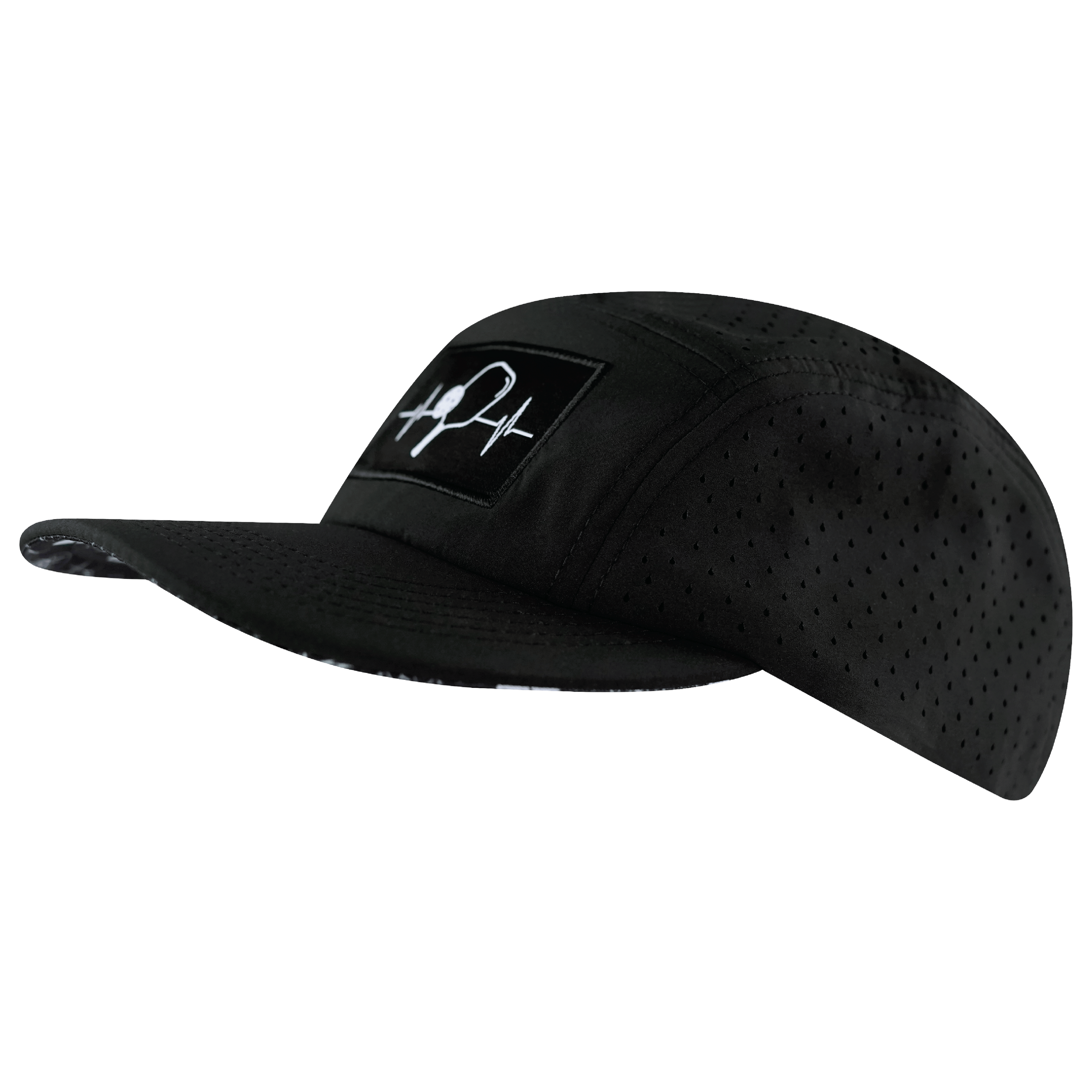 Pickleball Hat - 5 Panel - Black - Laser Mesh