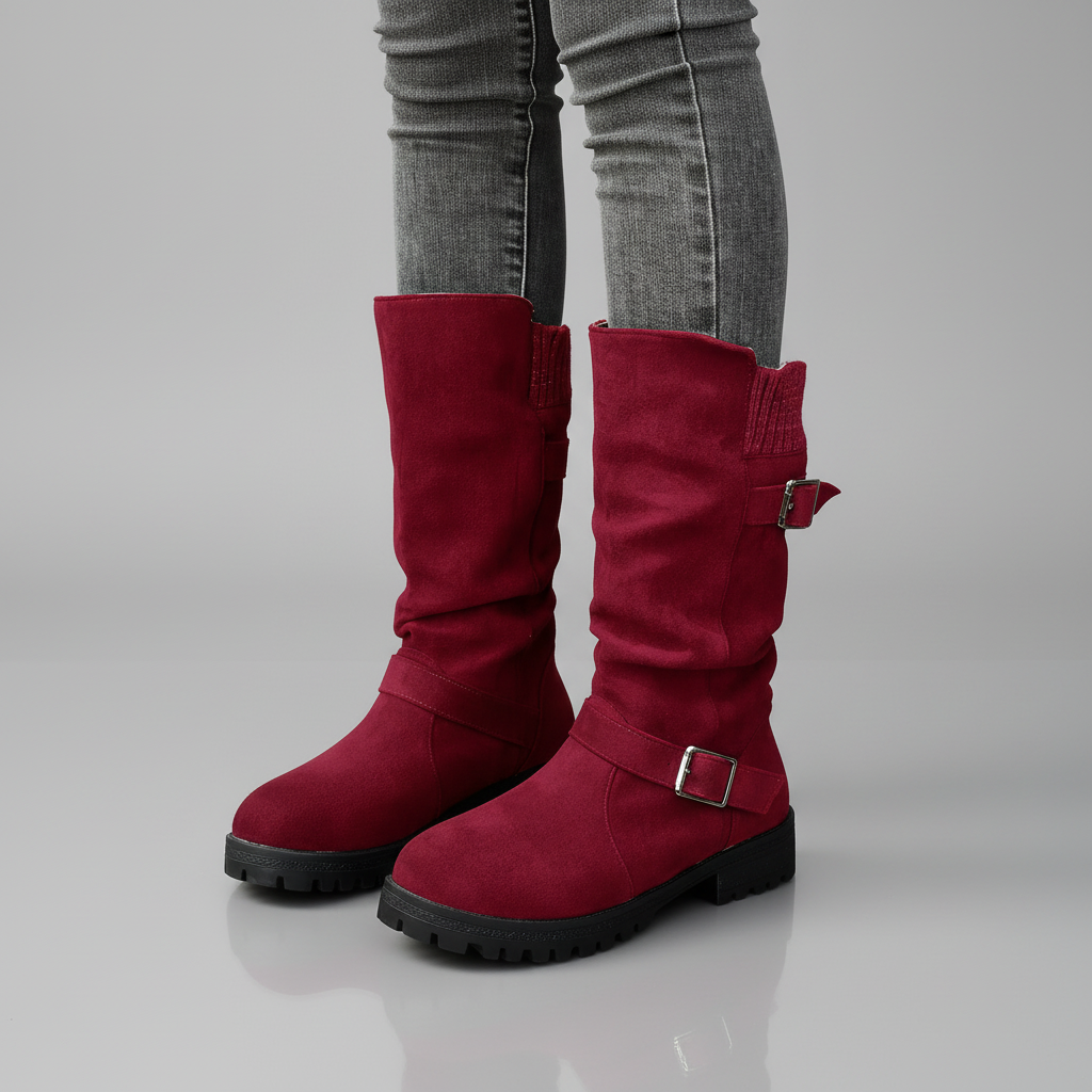 Knit Cuff Buckle Boot