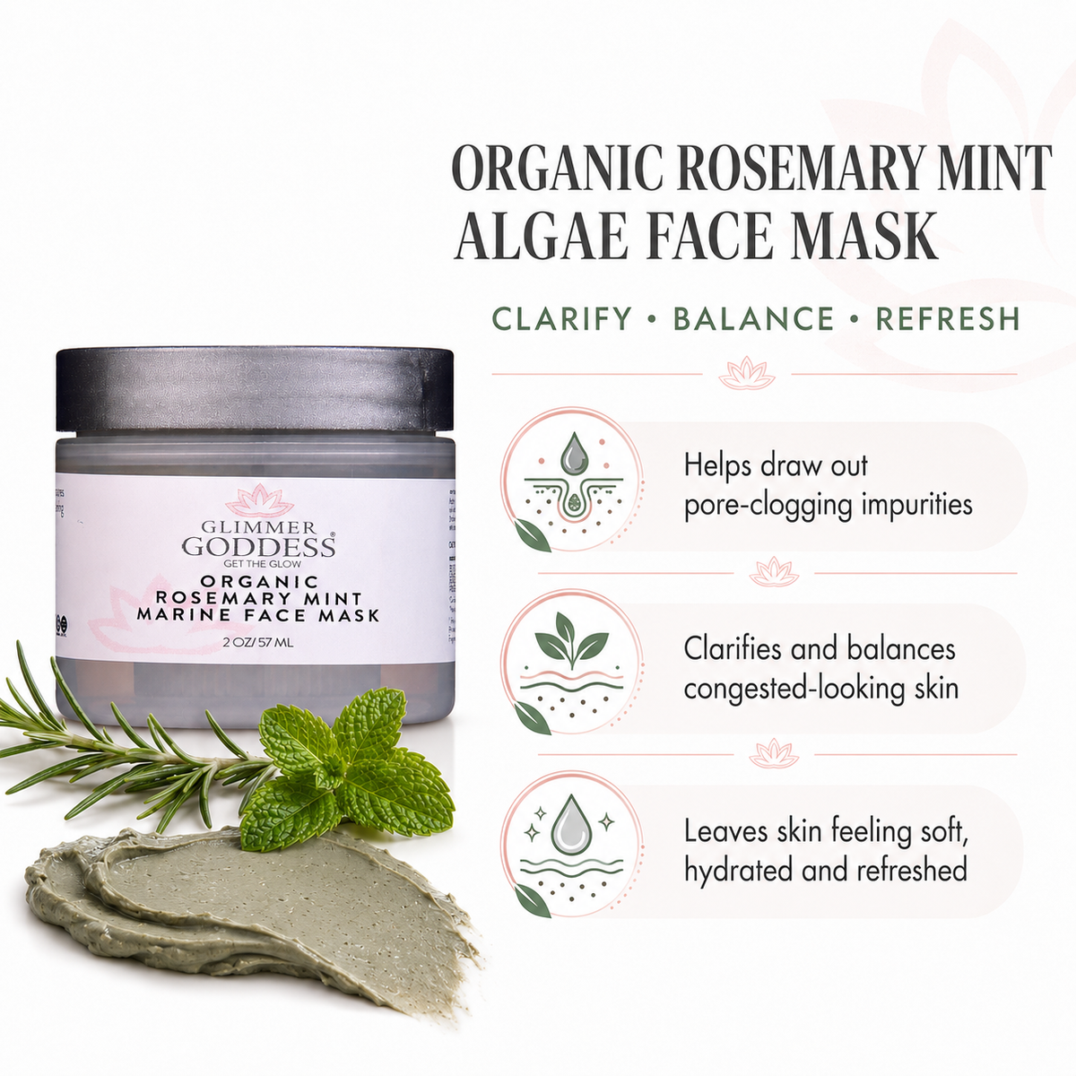 Organic Rosemary Mint Algae Face Mask for Acne & Rosacea