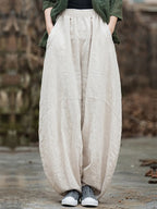 Elegant Women's Cotton Linen Baggy Cargo Pants Vintage Elastic Waist Yoga Trousers Loose Casual Long Wide Leg Oversize Clothes
