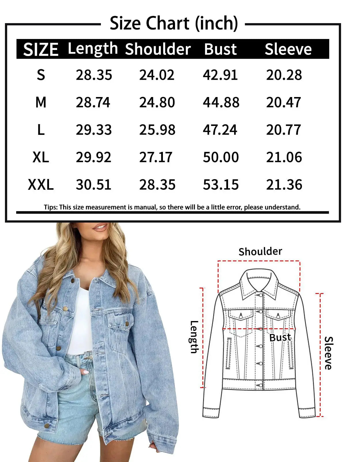 Women's Denim Jacket Denim Long Sleeve Oversized Button Jacket Fashion Jacket Autumn