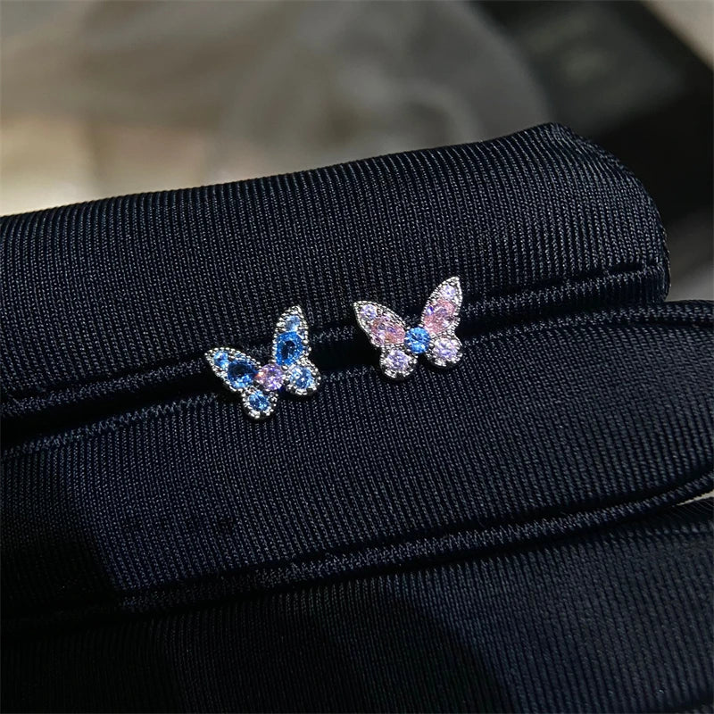 1PCS Delicate Blue Pink Zircon Butterfly 316L Stainless Steel Ear bone nail Y2K Hottie Cute Earring for Women Cochlea Accessorie