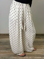 Black Polka Dot Linen Pants Women Wide Leg Summer Trousers Baggy For Ladies White Oversize Cotton Linen Pants Woman Wide