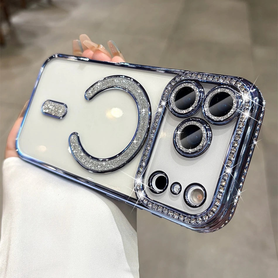 Phone Case Luxury Plating for Magsafe Case for iPhone 17 Air 16 15 14 Plus 13 12 Pro Max Magnetic Wireless Charging Transparent Soft Cover