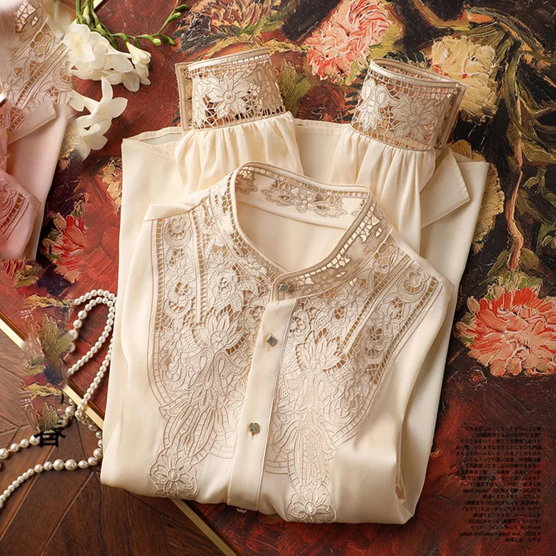 Women's Long Sleeve Blouse - Summer Fashion Embroidery Casual Elegant Top Shirt for Spring Elegant Fashion Women's Clothing