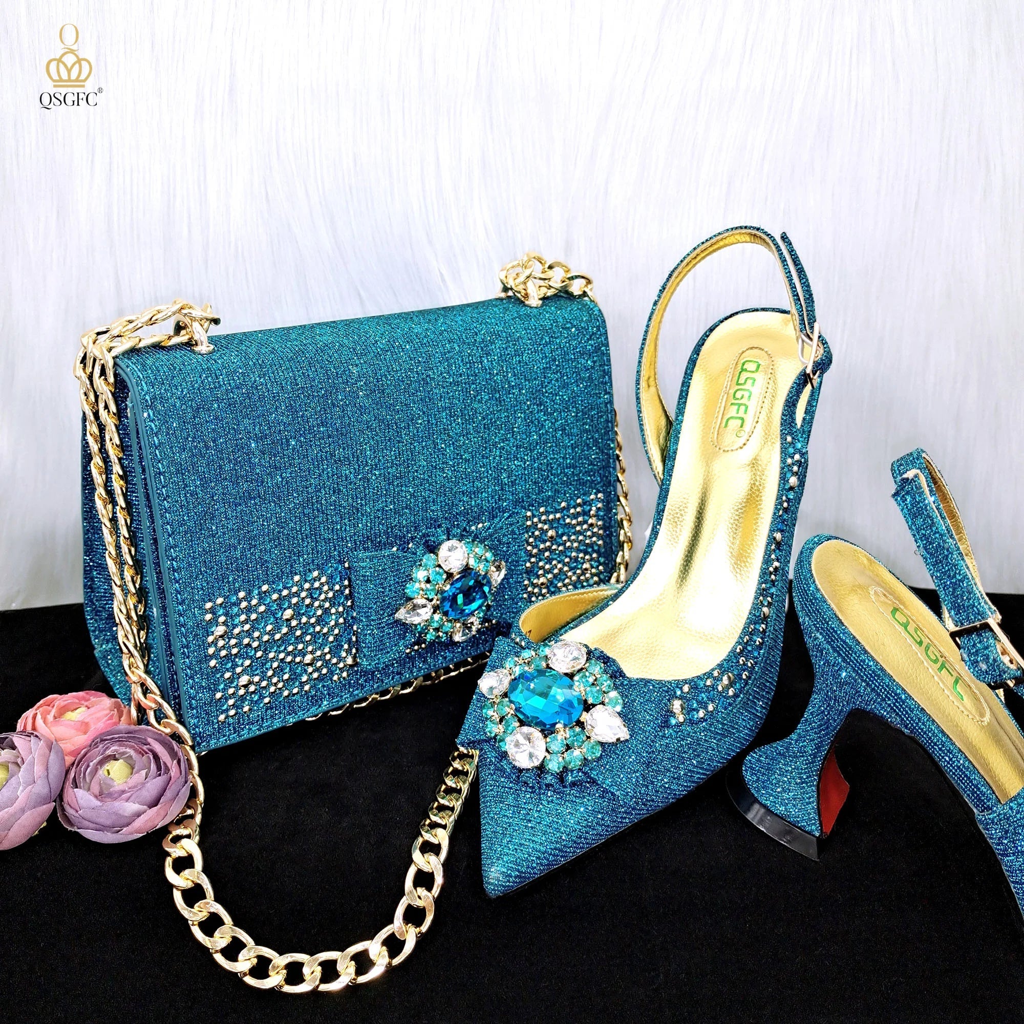 Elegant Set Pointed Toe Shoes And Bag Set QW321