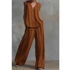 Black White Vertical Striped Loose Top+Wide Leg Pants Two-piece Summer Women's Loose Cotton Linen Trousers Set Костюм Женский