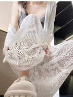 Hollow Lace White Casual Wide Leg 2025 Loose New Lazy Style Design Straight Trousers