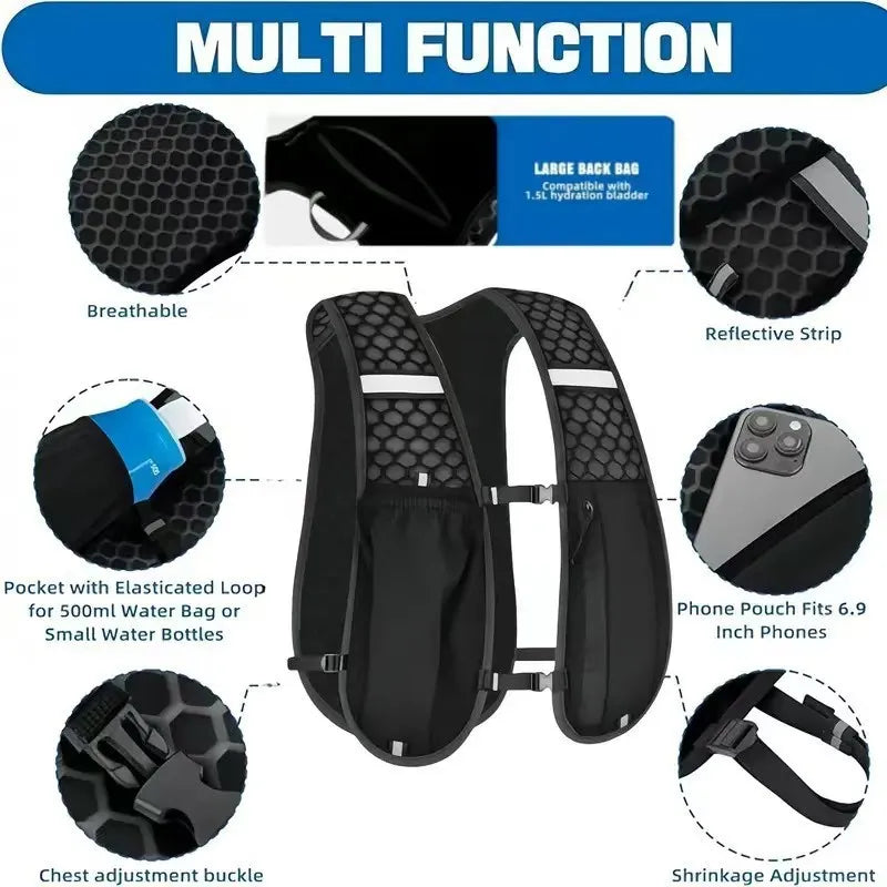 Breathable Running Hydration Vest with Storage for Hiking and Cycling