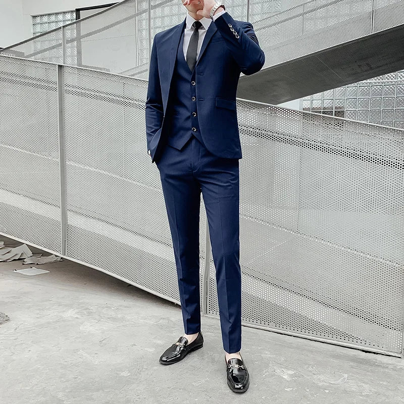 Suit Upgrade the new fabric Men's Business Gentleman Fashion Slim Work Solid Color Plus Size Fair Dress Wedding Best Man Suit