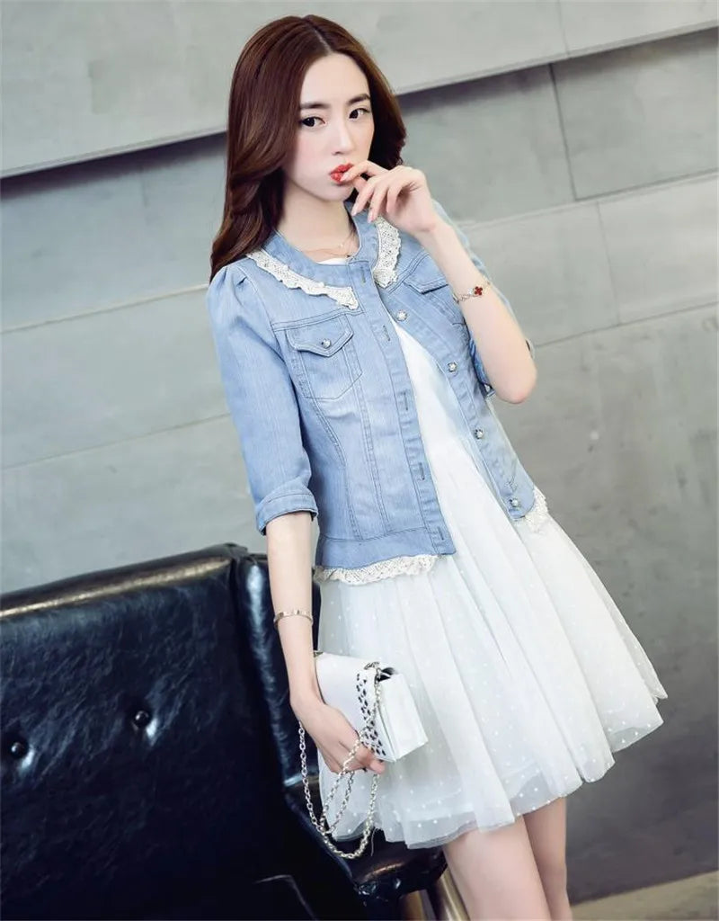 Denim Jacket Women 2023 Half sleeve Jean Jacket Woman Elastic Comfortable Denim Coat Short Denim Jacket Female
