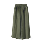 Feamle Casual and Versatile Lazy Style Wide Leg Pants With Pockets Lightweight High Waisted Loose Cropped Capris