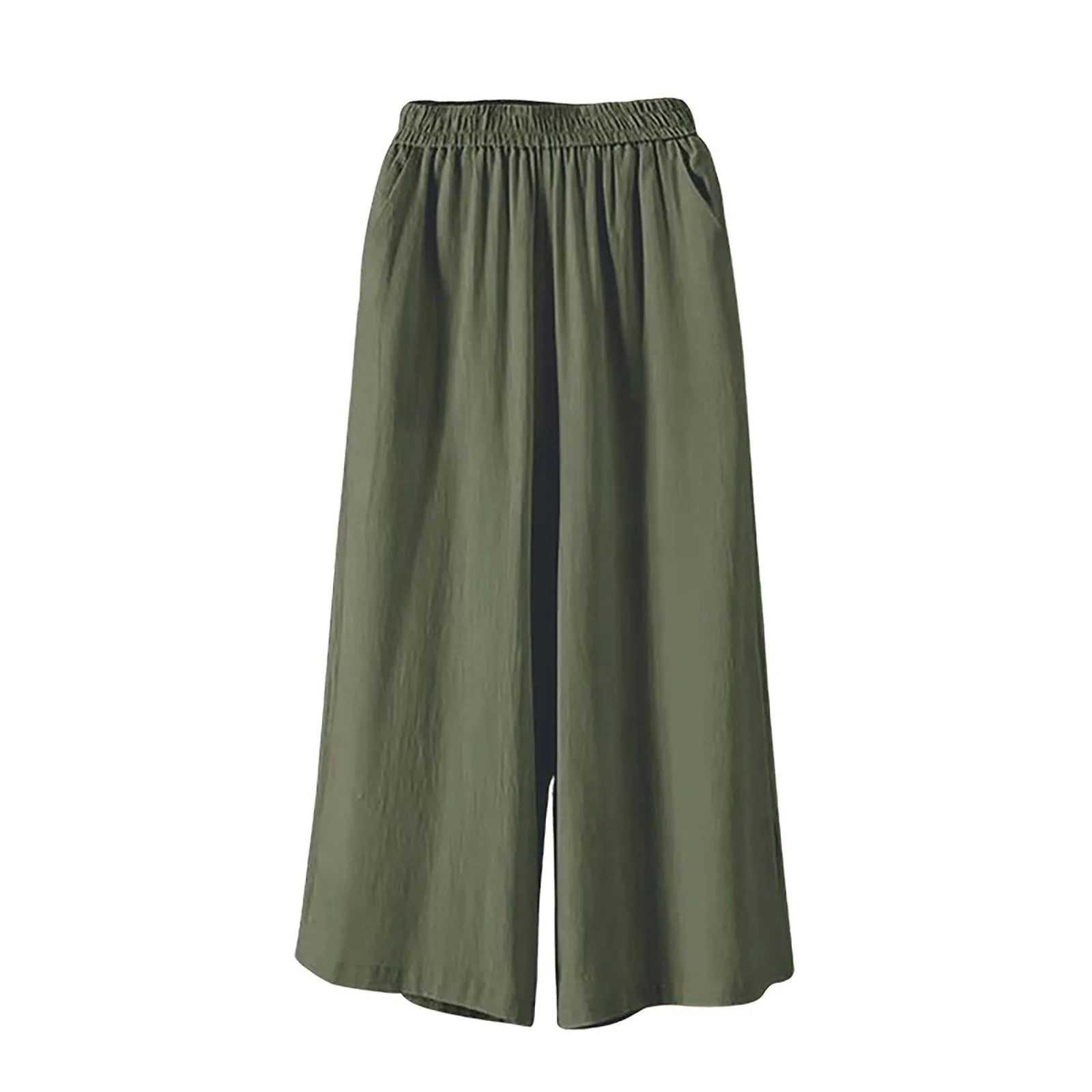 Feamle Casual and Versatile Lazy Style Wide Leg Pants With Pockets Lightweight High Waisted Loose Cropped Capris
