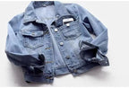 Slim Fit Denim Jacket for Women Short Washed Single Breasted Long Sleeve Tops
