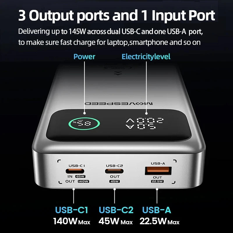 MOVESPEED M25Pro 140W Power Bank 25000mAh PD3.1 Fast Charge Portable External Battery 100W Powerbank for MacBook Notebook Laptop