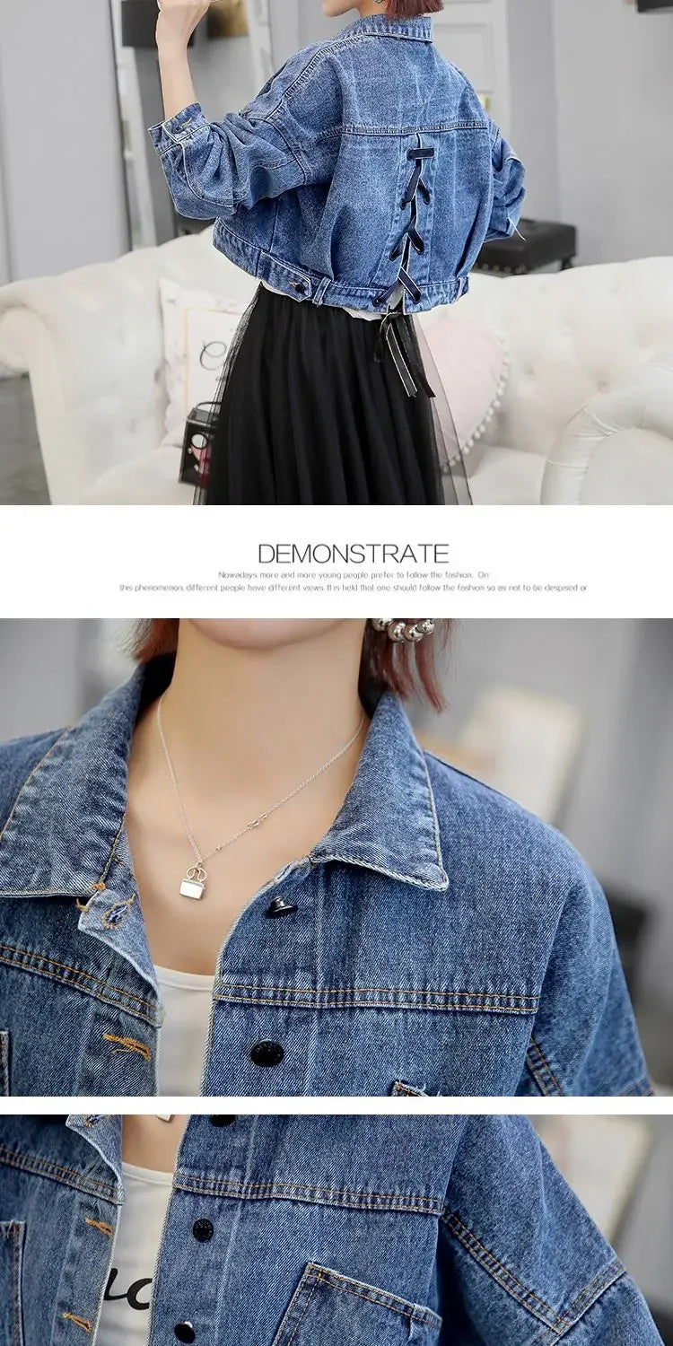 Spring Autumn Denim Jacket for Women Crop Plain Small Short Y2k Clothes Chic and Elegant Cowboy Coat Woman in Promotion New