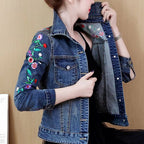 Embroidered denim jacket women's short 2025 spring and autumn new versatile elastic slim denim jacket Korean version jacket top