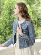 I BELIEVE YOU Short Denim Coat for Women 2024 Crew Neck Autumn New Casual Basic Straight Comfort Retro Female Jackets CWN245542A