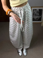 Black Polka Dot Linen Pants Women Wide Leg Summer Trousers Baggy For Ladies White Oversize Cotton Linen Pants Woman Wide