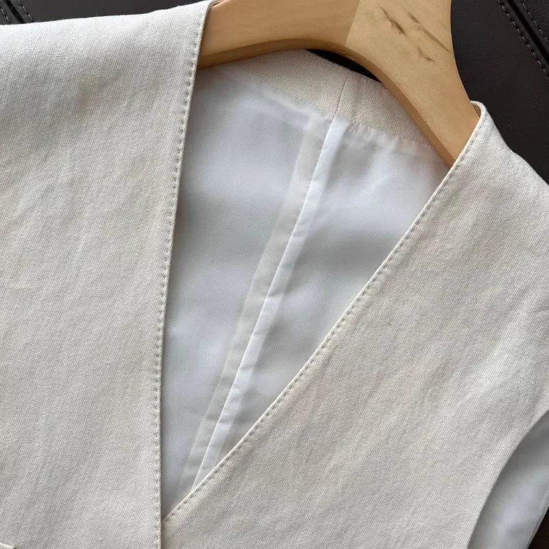 Womens Korean Style Cotton Linen 2 Piece Set Casual Vest Wide Leg Pants Summer Fashion Streetwear Outfits