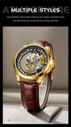 LIGE New Men Watch Skeleton Quartz Wristwatch Gold Skeleton Retro Man Watch Top Brand Luxury Clock Mens Watches Reloj Hombre