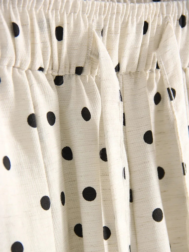 Black Polka Dot Linen Pants Women Wide Leg Summer Trousers Baggy For Ladies White Oversize Cotton Linen Pants Woman Wide