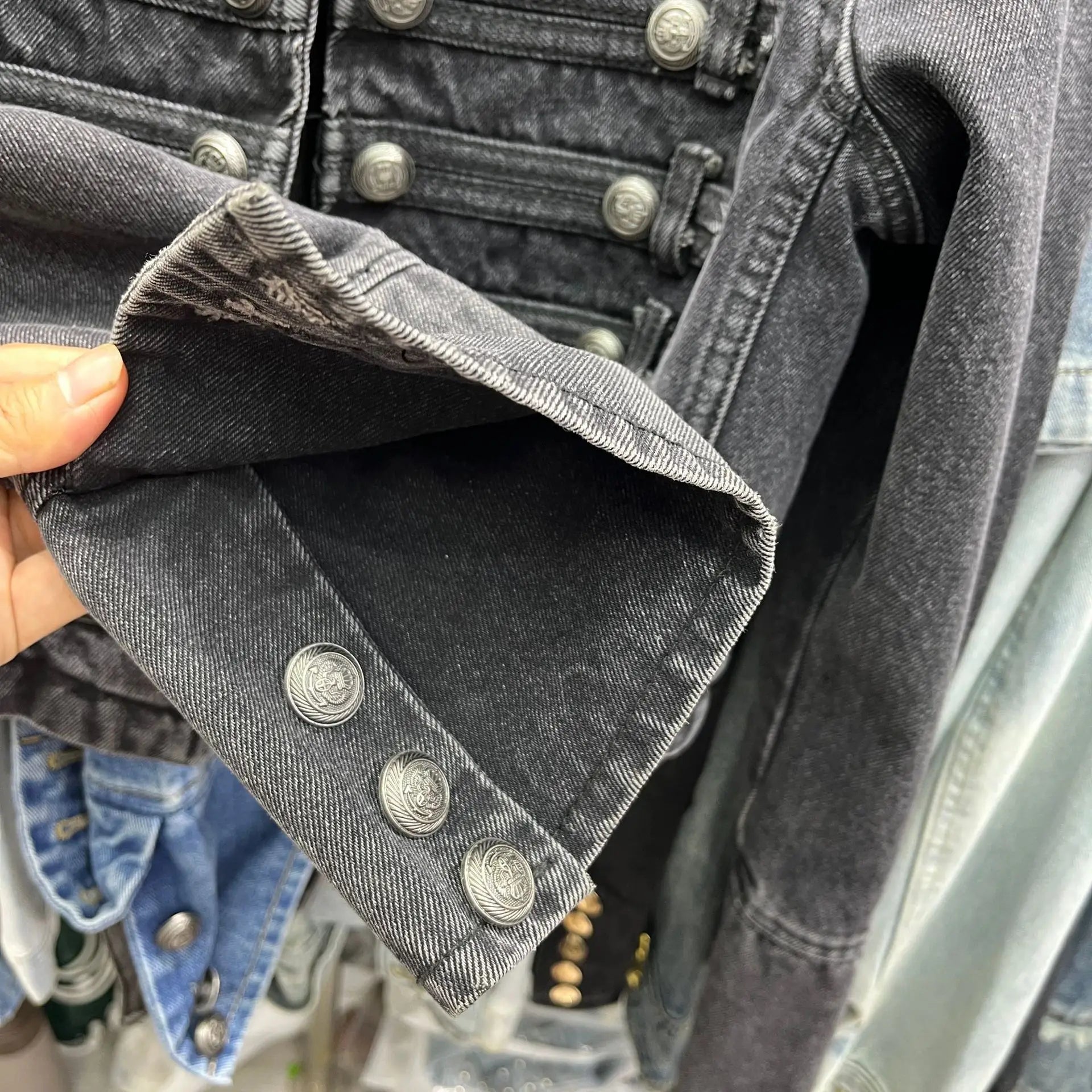 Denim Coat Women Jacket Streetwear Distressed Button Stand Collar Washed Patchwork Female Vintage Autumn Casual Outerwear