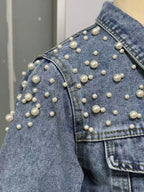 Women's Trendy Beaded Denim Jacket for Spring And Autumn New Fashion Casual Outerwear