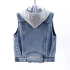 New Denim Vest Women's Spring Autumn Clothes Sleeveless Wild Tops Short Hooded Jacket Women Denim Jeans Vest Jacket Female