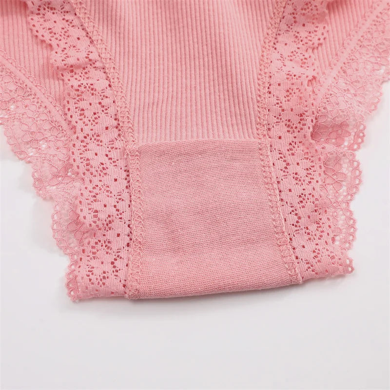 3PCS/Set Women’s Cotton Lace Bikini Panties – Low-Rise Breathable Soft Stretch Underwear (95% Cotton Comfort Fit) Sexy Low Rise Lace Brazilian Panties Hollow Out Soft Breathable Lingerie Female Bow Underwear S-XL