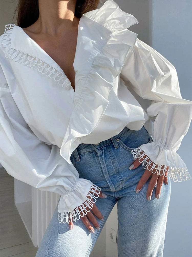 Women's White Tie Front Knot Blouse Elegant Sexy Oversized Collared Shirt with Bow Detail 2026 Women's Office Wear Tops
