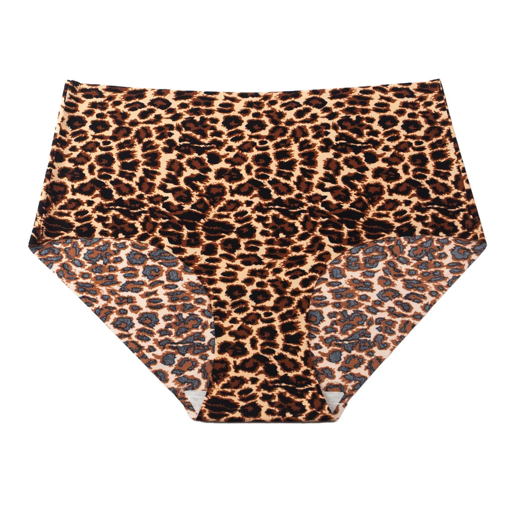 6pcs Women's Seamless Ice Silk Panties Female Mid Waist Plus Size Leopard Print Underwear Girls Fashion Brief Lady Comfort Panty