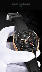 LIGE Waterproof Watches For Men Original Brand Luxury Silicone Square Men's Quartz Wristwatch Fashion Military Chronograph Male