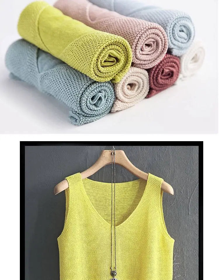 40-100Kg Women Clothing Casual Loose Oversized Solid Sweater Vest Summer Knit Ice Silk T-shirt Chic Sleeveless All-match Tops